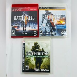 PlayStation 3 Games Lot Of 3 Call Of Duty 4, Battlefield 3 & 4. PS3 Mature 17+